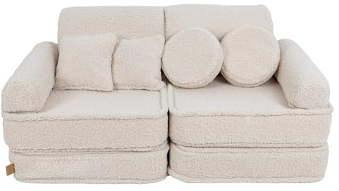 MEOWBABY Kindersofa – Spielsofa für Kinder – Weiche Klappsofa mit Schlaffunktion – Kuschelecke für Kinderzimmer, Cord, Ecru