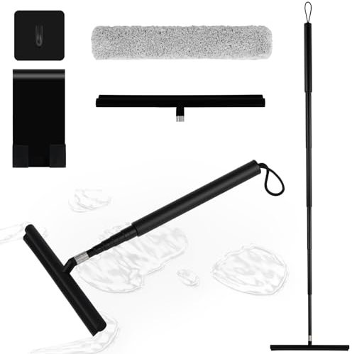 Tergivetro per Doccia,Tira Acqua da Doccia Estensibile 24-119.5cm,Lavavetri con Manico Telescopico, Silicone Pulisci Vetro Doccia per la Pulizia di Pareti, Piastrelle e Finestre della Doccia-Nero