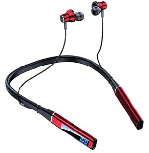 SHUGWA Impermeables Auricular Auriculares con Banda para El Cuello Y Bluetooth, con Micrófono, Deportivos, Graves HD, Tarjeta SD Auricular Bluetooth(Red)