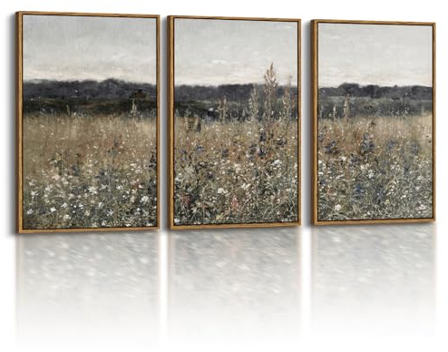 InSimSea Oversized Vintage Landscape Art for Living Room Bedroom,3Pcs, Extra Large French Country Paintings Wall Decor for Home, Rustic Farmhouse Meadow Framed Canvas Prints Picture,16x24in
