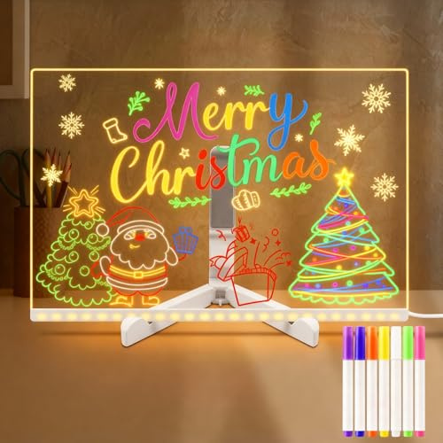 Sarsumir LED Note Board with 7 Colors Pen/Stand, 30x20CM LED Writing Message Board Light up Memo Acrylic Doodle Desktop Note Memo Illuminated Wordpad for School Home Office