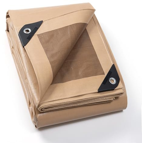 GUARD SHIELD Telone di copertura con occhielli, impermeabile, 4 m x 5 m, beige/cachi, 200 g/㎡, telo protettivo, multiuso, resistente agli strappi, stabilizzato ai raggi UV, resistente alla muffa