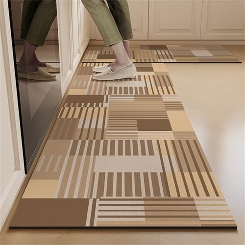 Highdi Tappeto Cucina Marrone a Scacchi, Antiscivolo Tappeto Passatoia Cucina, Tappeto Cucina in Diatomite, Tappeti Runner Corridoio per Ingresso Soggiorno Bagno (Marrone,50x80cm)