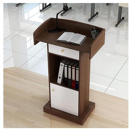 WOTZOV Rednerpult Einfache Rednerpulte Holz-Standpult mit offenem Stauraum Podiumsständer Geräumige Schublade Laptop-Schreibtisch Konferenztisch Podien Mode