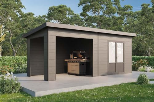 Finnhaus Wolff WPC Gerätehaus Tona 6024 28 Anthrazit Gerätehaus aus Holz/Kunststoff in Anthrazitgrau, Geräteschrank mit 28 mm Wandstärke inklusive Schleppdach Gartenhaus