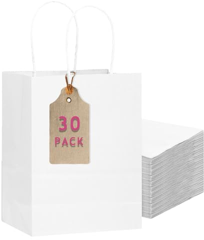 Gcardist 30 confezioni di sacchetti regalo bianchi con manici all'ingrosso 30 x 20 x 4,3 pollici di medie dimensioni sacchetti di carta multiuso (76 x 51 x 11 cm, di medie dimensioni)