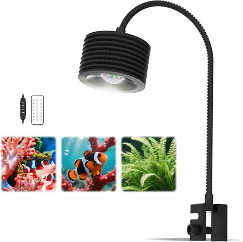 Lominie 25W LED Aquarium Spotlight, Full Spectrum Reef Tank Light | 25W RGBW LED Aquarium Licht, 15°-60° Fokus, 5000K-12000K einstellbar, 92% Optiklinse, WiFi, Alu-Legierung, 720° Halter