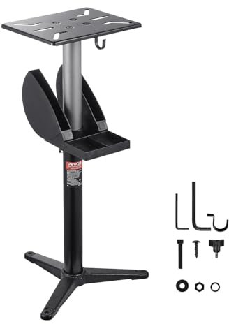 VEVOR Bench Grinder Stand, Bench Grinder Vise Floor Pedestal with 31.5 x 25.4 cm Mounting Plate, Height-Adjustable Pedestal Stand with Grinding Wheel Storage Compartment & Heavy-Duty Cast Iron Base