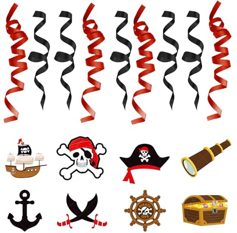 9 Stück Piraten Party Wirbel zum Aufhängen Deko Piraten Thema,Piraten Deko,Hängende,Geburtstag Party Dekoration,Piraten Kapitän Hut Schädel Papagei Schätze Decken Wirbel zum Aufhängen