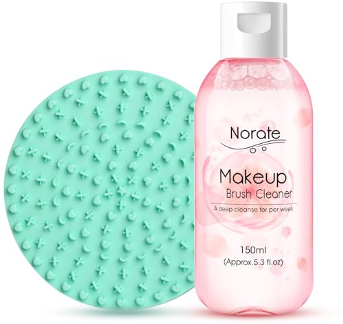 Norate Makeup Brush Cleaner, Make Up Brush Cleaner Solution + Makeup Brush Cleansing Pad, Brush Cleaner Mat for Brushes, Deep Clean Shampoo, Gentle Formula Cruelty Free, 2 Piece Set
