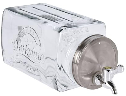 Well Home Dispensador de Bebidas de Vidrio con Grifo y Tapa de Acero Inoxidable