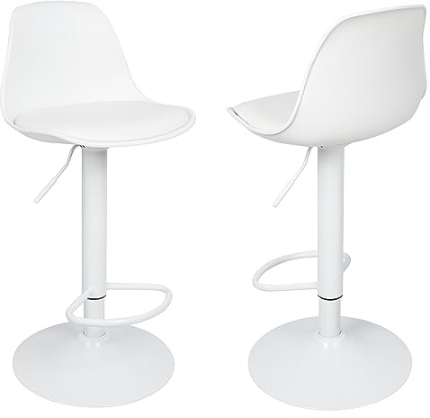 homewell Barhocker 2er Set, Gepolsterter Drehhocker mit Luftheber-Design, Kunstleder Barstuhl mit Lehne Küchen, Höhenverstellbar, Barstühle Belastbar 150kg (Weiß)