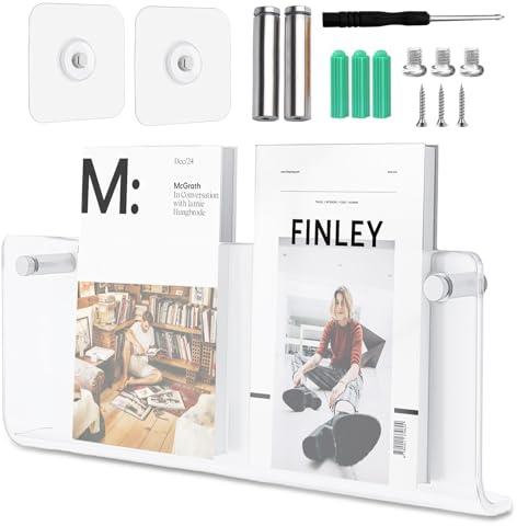 SXTDKMJ Prospekthalter Wand, Zeitschriftenhalter Wand Acryl Zeitschriftenregal Modern Zeitungsständer mit Dübel Schrauben Klebeschrauben für Bad Wohnzimmer Büro(40cm)