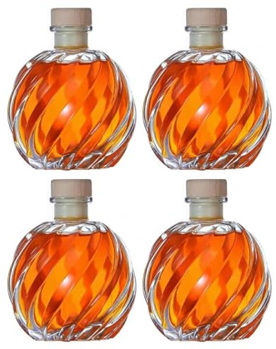 Bafnsiji Botella de Vidrio con Corcho, Botella vacía con tapón de Corcho, Paquete de 4 Botellas de Vidrio Transparente con Tapa hermética, Botella de Vidrio con tapón para Whisky, Vodka,250ml