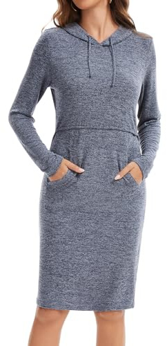 Sosolism Abito Premaman Allattamento Invernale Abito da Allattamento Donna, Blu Scuro, 2XL