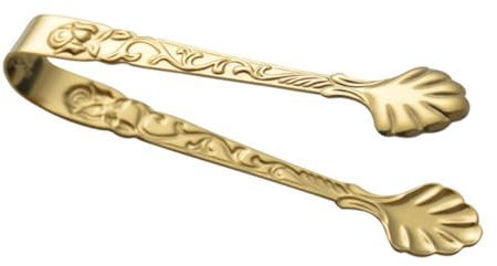 INOOMP Stainless Steel Ice Cube Tong with Embossed Rose Pattern Skid Sugar Serving Clip for Tea Party Wedding Cocktail Whiskey Coffee Candy Bar Home Use Gold Small Portable Design