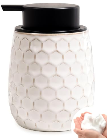 ANTIS'S HOME Foaming Soap Dispenser, 320ml Ceramic Foam Soap Dispenser with Large Pump Head and Honeycomb Design, Refillable Hand Wash Dispenser for Kitchen and Bathroom