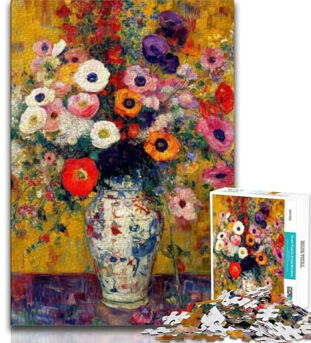 Puzzle Fleurs dans Un Vase pour Adultes 1000 pièces, Staycation Kill Time avec pièces entièrement emboîtables de Formes aléatoires 38x26cm