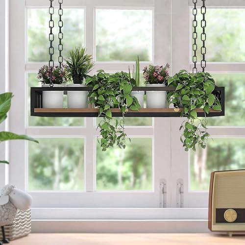 Takmonterat galler kastrullställ hängare takhängande hylla köksförvaring bricka hållare blomställning kraftig, trä och metall(100x25x15cm)