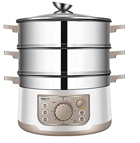 Vaporiera elettrica per alimenti con design a 3 livelli in acciaio inox e coperchio in vetro per una preparazione sana dei pasti