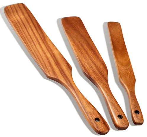 3 Pack Skinny Wooden Spurtle Set for Sourdough Starter Kit Teak Wood Spatula for Cooking Utensils Sourdough Bread Baking Supplies Gift Spurtles Kitchen Tools Stirring Stick Spoon Dough Whisk Scraper | Teak Wood Jar Spatula Sourdough Bread Baking Supplies Gift Spurtles Kitchen Tools Stirring Stick Spoon Dough Whisk Scraper