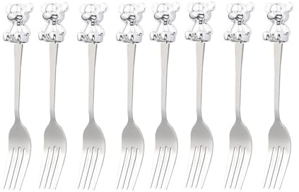 Cuchara de acero inoxidable con forma de oso y tenedor, cuchara de arroz para el hogar, cuchara ampliada y gruesa, cuchara agitadora de café (8 piezas)