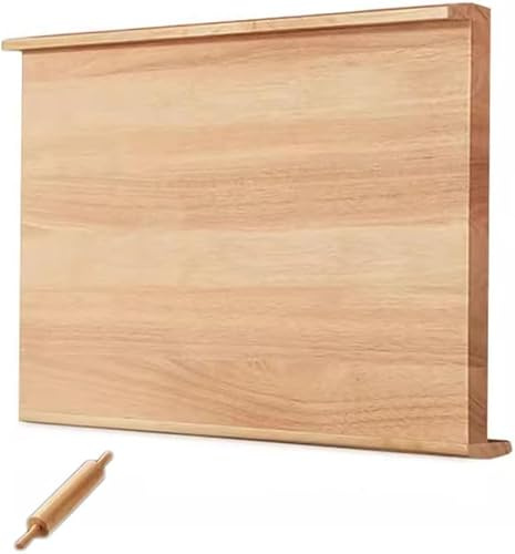 Tabla de repostería reversible de madera con rodillo – Ranura para labios y jugos para hornear, picar, preparar alimentos