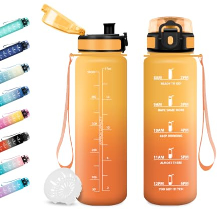 Borraccia 500ml, Bottiglia d'acqua Sportiva con Indicatore del Tempo Motivazionale, senza BPA, 1 Clic Aperto, Borraccia Acqua per Scuola, Bici, Palestra