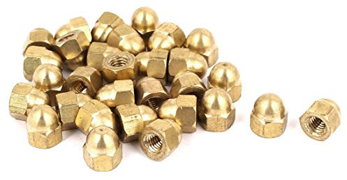 Sourcingmap Acorn Hex Cap Nuts - 30Pcs M6 Dome Nuts Brass Hexagon Decorative Cap Nut for Screws Bolts Brass Tone
