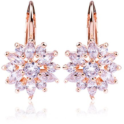 Weihnachten Geschenke Damen Mädchen Ohrringe Rose Vergoldet Mit Zirkonia Blumen Creole Ohrschmuck