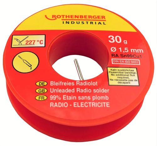 ROTHENBERGER Industrial | Bleifreies Radiolot SN99Cu1 | Ø 1,5 mm | 30 g | Zusammensetzung: Zinn 99%, Kupfer 1% | 1000002350