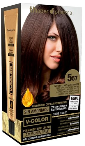 Thader TH Pharma Kit colorant sans ammoniaque pour une odeur agréable avec Liquid Gold, Couleur 5.57 Châtain clair acajou violet