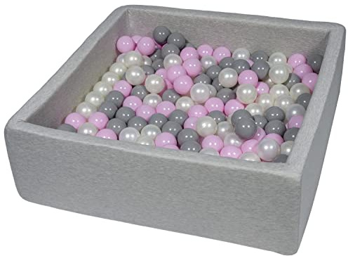 Velinda Bällebad Ballpool Kugelbad Bällchenbad Kinder-Pool mit 300 Bällen/90x90cm (Farbe der Bälle: perlweiß, rosa, grau)