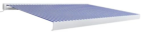 vidaXL Kassettenmarkise Motorisiert Gelenkarmmarkise Markise Vollkassettenmarkise Sonnenschutz Garten Terrasse Balkon 350x250cm Blau Weiß