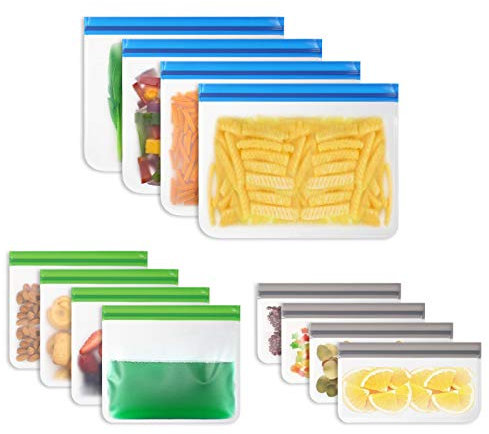 Vicloon Sacchetti Riutilizzabili, 12 Pezzi Sacchetti per Alimenti in Silicone,Sacchetti in Silicone Senza BPA, Sacchetti Sandwich Riutilizzabili, Sacchetti per Freezer per Frutta, Verdura, Carne