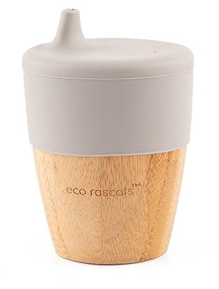 eco rascals Bamboo Cup with Sippy Feeder for Babies & Toddlers - Eco Friendly Training Cup for Kids, BPA Free & Spill Free Cute Sippy Cup for Babies from 6 Months (Small Cup Grey)