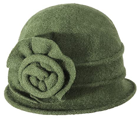 ZLYC Damen Winter Wolle Fischerhüte Blumen 1920s Vintage Bowler Hut (Blumen Grün),Gr.Einheitsgröße
