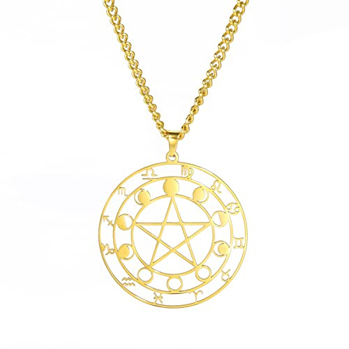 Dreamtimes Halskette mit Pentagramm-Anhänger Edelstahl 12 Sternbilder keltische Sterne Mond Wicca heidnische Halskette magisches Amulet Schmuck für Männer und Frauen