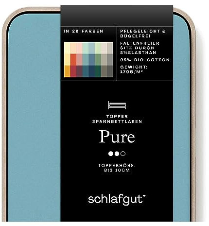 Schlafgut Pure Topper Spannbettlaken 180x200cm bis 200x220cm Petrol Mid, Spannbetttuch aus weicher Biobaumwolle