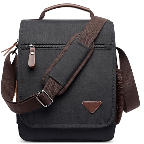 DORRISO Mode Umhängetasche Herren Schultertasche Elegante Schultertaschen für 12.9 Zoll Laptop Kuriertasche Männer Casual Reise Schule Schultertasche Herren Kuriertasche Schwarz