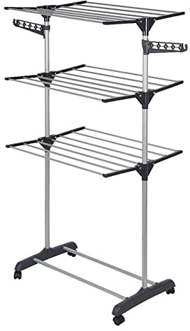 Baiyun Wäscheständer mit Rollen 4 etagen, Wäscheständer Turm Klappbar Standtrockner, mit 6 Klappbare Flügel und 2 Drehbar Seitenflügel, Standtrockner Wäscheturm für Innen und Außen (152 cm, Grau)