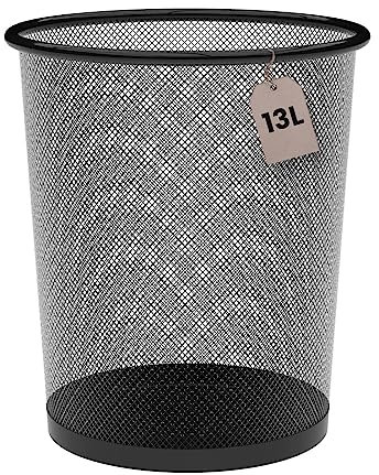 Corbeille à Papier Métallique 13 Litres Noire Ø26,5 X 28 Cm. Poubelle de Bureau, Poubelle de Recyclage, Poubelle de Cuisine,Poubelle de Salle de Bain, Organisateur de Bureau