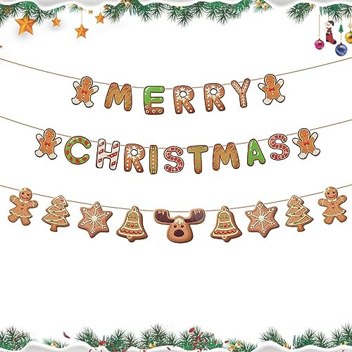 Bekecidi 2 Stück Frohe Weihnachten Wimpelkette zum Aufhängen Wimpelkette Girlande Weihnachtsbanner Flaggen Weihnachtsdekoration zum Aufhängen für Weihnachten Party Zuhause Wand Tür Fenster Kamin Baum