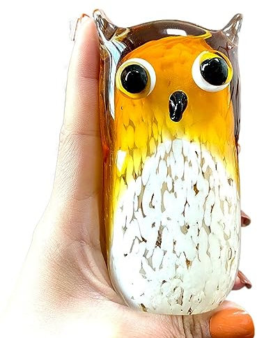 HXSCOO Mundgeblasene Glas-Eulen-Figuren, handgefertigt, wildes Tier, Briefbeschwerer, Glasskulptur, Tischdekoration, Heimdekoration