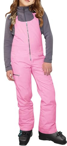 Haloumoning Kids Snow Bibs Girls Ski Pants Waterproof Insulated Snowboard Overalls Snowsuit 5-14 Years Pink