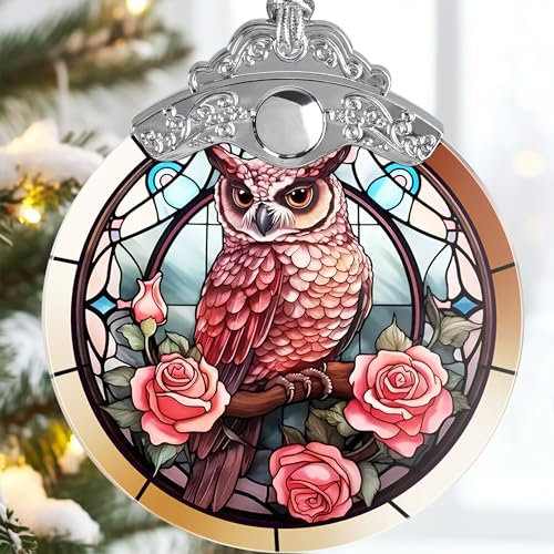 Jocidea Owl Christmas Ornaments - Owl Ornament - Owl Hanging Decor - Owl Christmas Tree Ornaments - Owl Suncatcher - Christmas Owl Gifts - Gifts for Owl Lovers - Owl Ornaments for Tree