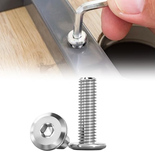 SUNXULIMI M6 x 20mm Flat Round Head Hex Socket Cap Screws Bolts, Furniture Screws, Metric Allen Hex Drive, Stainless Steel 304, Bright Finish, Fully Threaded, 25PCS