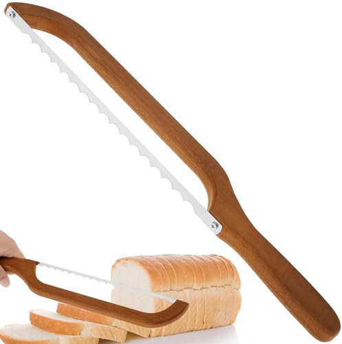 Bread Slicer, 15.7×2.4 Inch Bread Bow Saw For Slicing, Stainless Steel Sourdough Bread Slicer Portable Bread Cutting Tool with Bamboo Handle Bread Cutter for Homemade Bagels Bread Baguettes