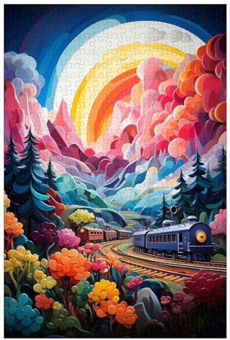 Puzzle für Erwachsene, 1000 Teile, aus Holz, für Spielzeugeisenbahn auf Einer Regenbogenbahn durch einen Wald voller Abenteuer. (D ; 1000)