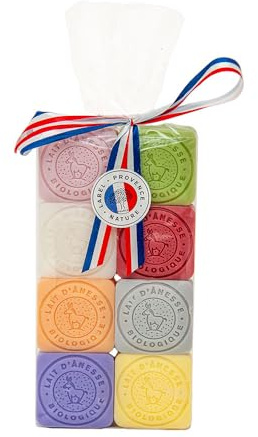 Label Provence Savon de Marseille – Französische Seife aus frischer Bio-Eselsmilch – verschiedene Düfte – 30 g Riegel Geschenkpackung – 8 Stück